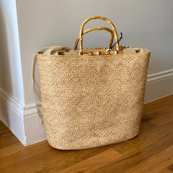 Anthropologie Bags Caterina Bertini Large Straw Tote With Bamboo